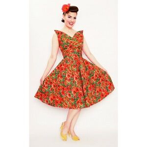 Bernie Dexter Swan Dress Size XS Poppy Floral Print A Line Rockabilly Pockets